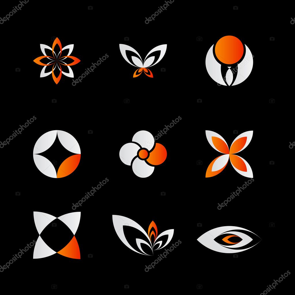 9 pieced of elegant and modern orange logo elements set
