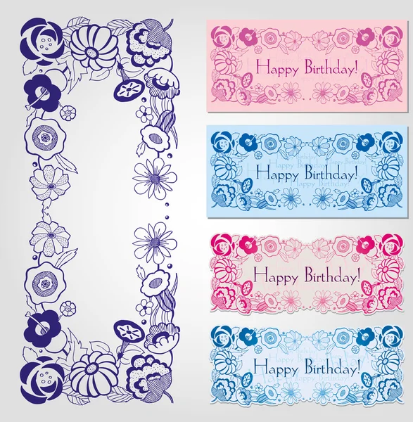 Happy birthday labels with floral frame — Stock Vector