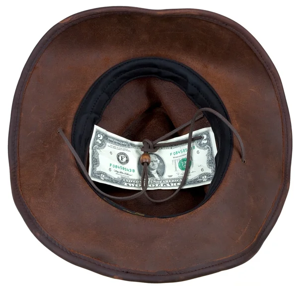 Cowboy hat with lucky bill isolated on white — Stock Photo, Image
