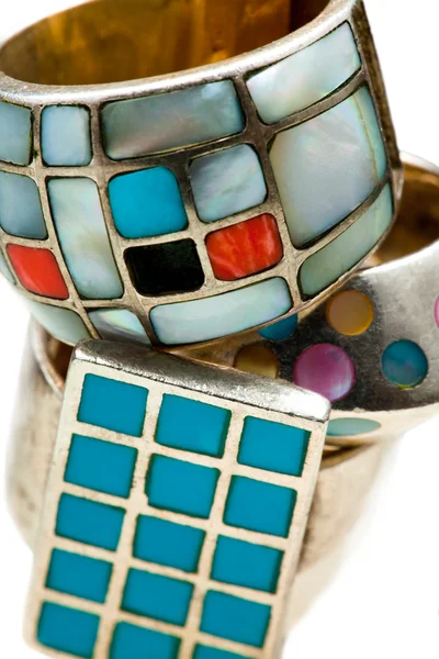 Három régi művészi gyűrűk — Stock Fotó