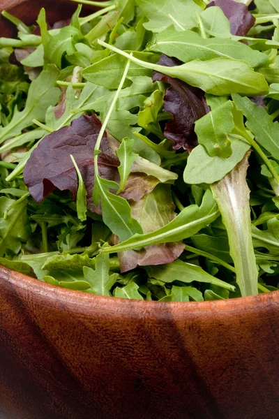 Fresh salad mix in wooden bowl — Stock Photo, Image