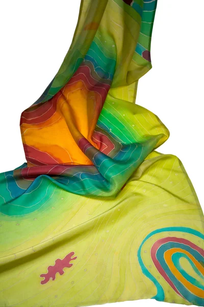Фрагмент зеленого шелкового батического шарфа — стоковое фото