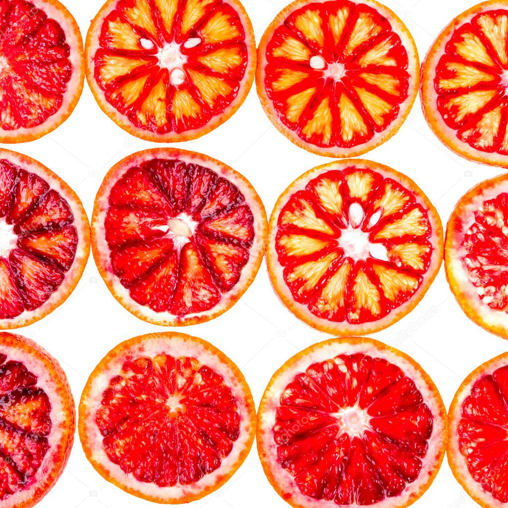 Rows of sliced blood orange