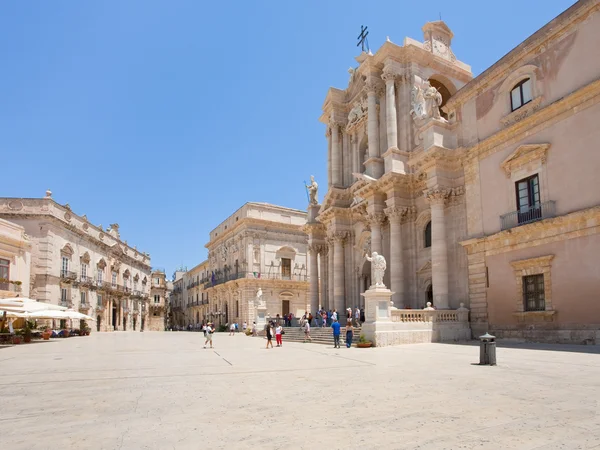Piazza duomo i Katedra w Syrakuzy, Włochy — Zdjęcie stockowe