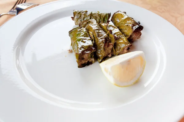 접시에 고기 공 레몬 잎 — 스톡 사진