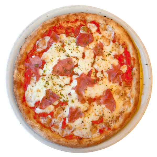Italiaanse pizza met ham en mozzarella — Stockfoto