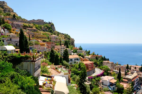 View on town Taormina from Castelmola, Sicily — Stock Photo, Image