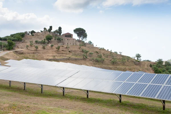Solar battery plant in country, Sicily — Stock Photo, Image
