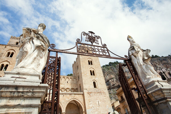 Gateway to Cathedral-Basilica of Cefalu, Sicily, Italy
