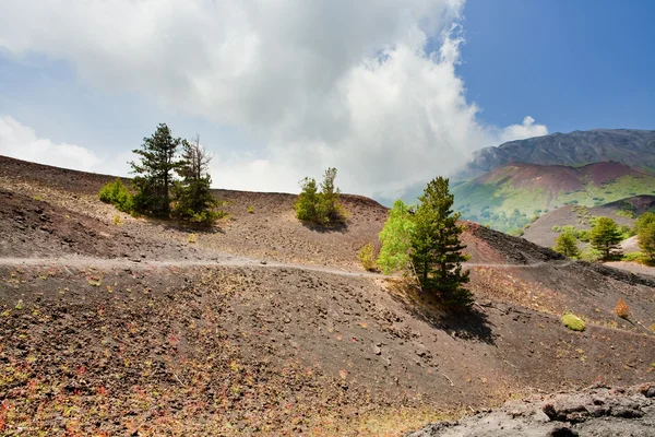 Mountain path in clinker ground on volcano Etna — Stock Photo, Image