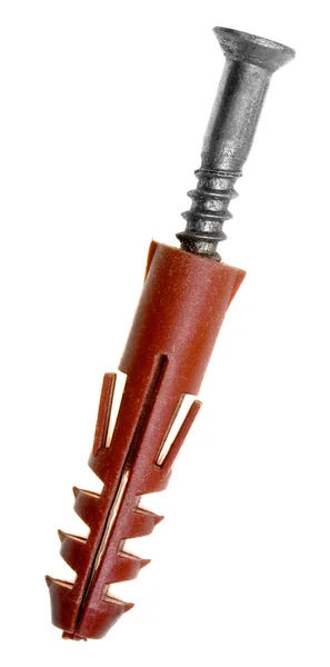 Eine Schraube mit Stecker-Nahaufnahme isoliert auf weiß — Stockfoto