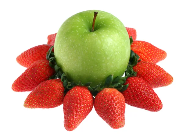 Grönt äpple och jordgubbar Stock Fotografie