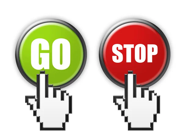 Go and stop buttons with hand cursor — Stock Photo, Image