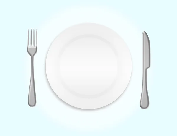 Obiad płyta, nóż i widelec — Zdjęcie stockowe