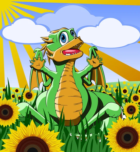 Dinosaur in the field of sunflowers — Stock Vector © November17 #5696935