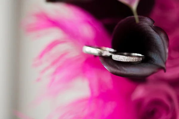 Two wedding rings in calla — Stock Photo, Image