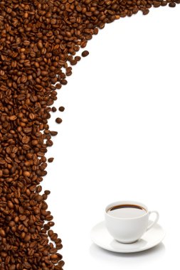 Coffee cup and grain on white background clipart