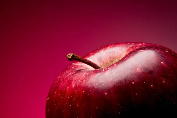 Красное яблоко. Макро. на красной дорожке — стоковое фото