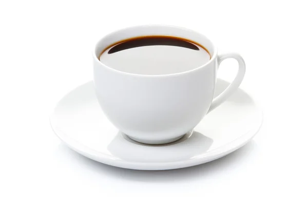 Vista dall'alto della tazza di caffè nero isolato su bianco — Foto Stock