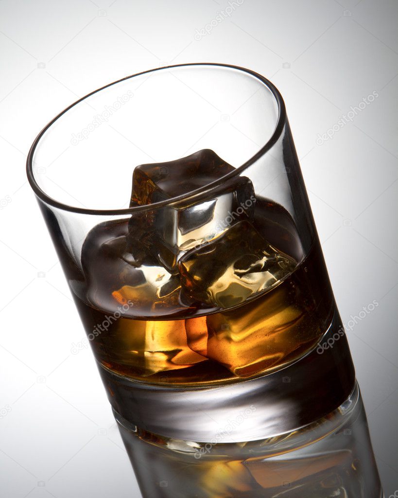 Whisky and ice cube, a studio shot