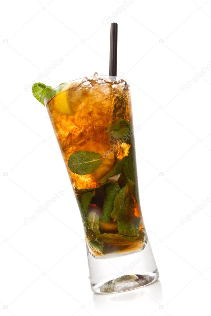 Cuba libre cocktail isolation on a white