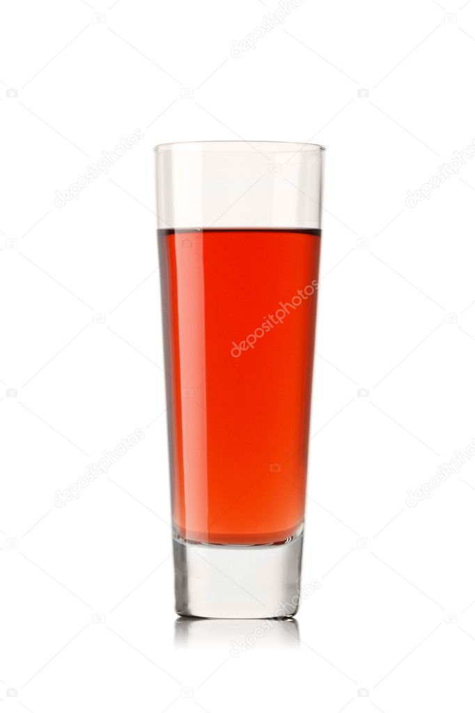 Pouring fresh strawberry juice on a white background