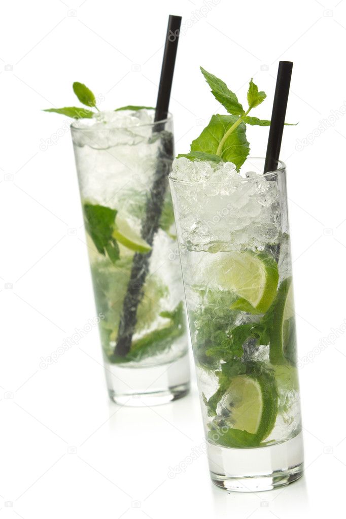 Two mojito cocktail isolated on white