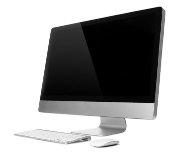 Desktop computer with wireless keyboard and mouse clipart