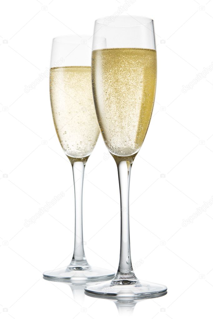 Two glasses of champagne. Isolated on white background