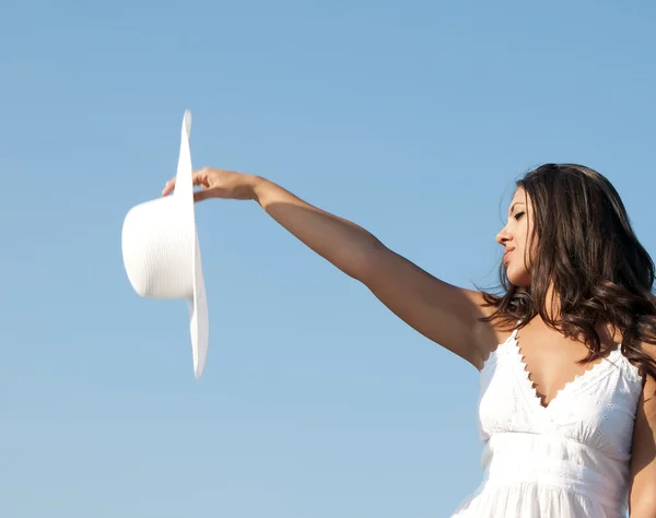 Nő a sky kalapban — Stock Fotó
