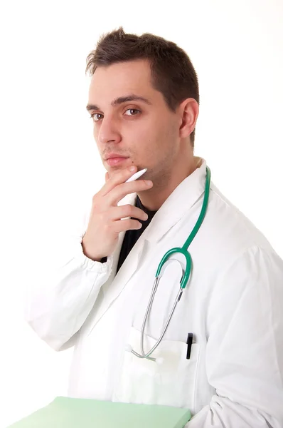 Portrét lékaře s perem — Stock fotografie