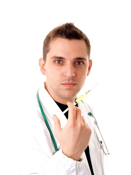 Αστεία γιατρός με σύριγγα — Φωτογραφία Αρχείου