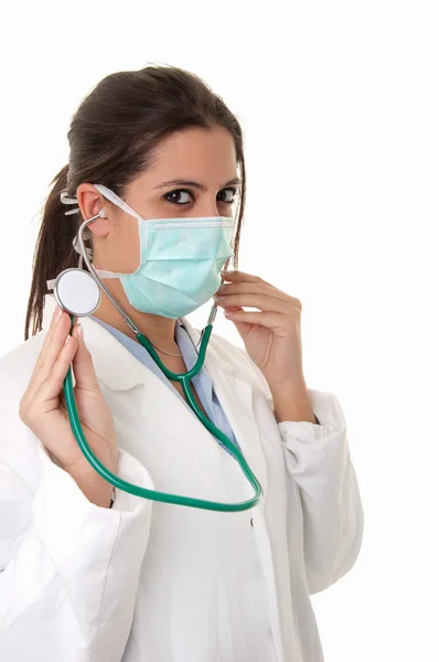 Jonge arts met stethoscoop op witte achtergrond — Stockfoto
