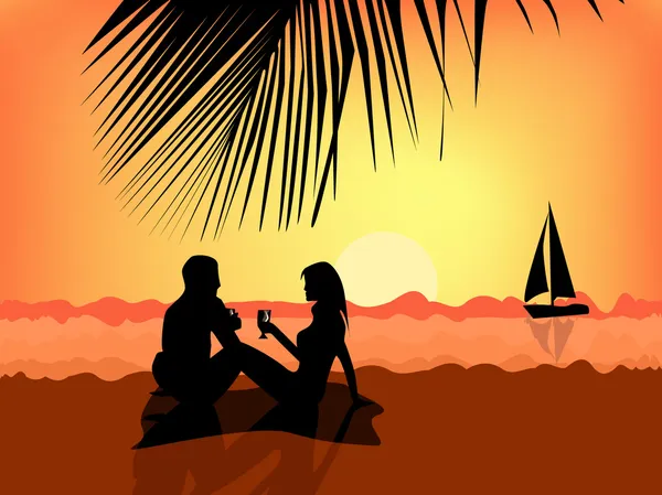 Jovem casal na praia — Vetor de Stock