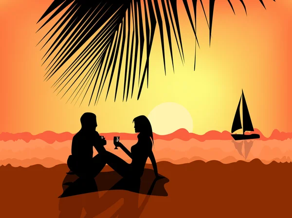 Jovem casal na praia Vetores De Bancos De Imagens