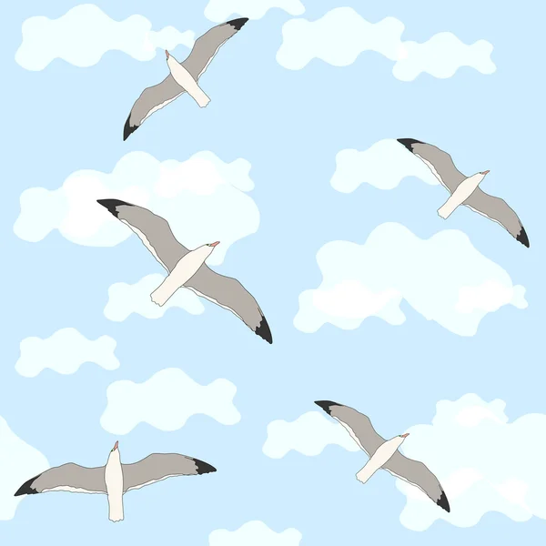 Tapet med fåglar och moln — Stock vektor