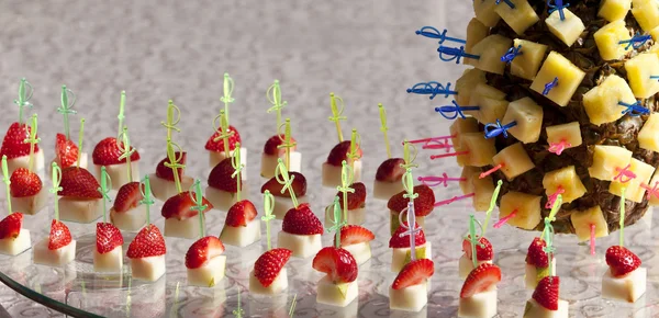 stock image Pineapple and strawberries on skewers