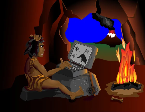 Der Computer kennt sogar Höhlenmenschen, die am Feuer sitzen — Stockvektor