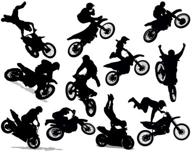 Motorcycle stunt silhouette set clipart