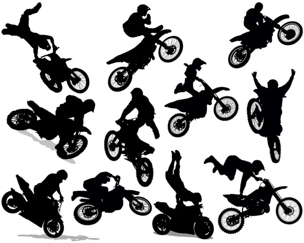 Akrobacje motocykl sylwetka zestaw — Wektor stockowy