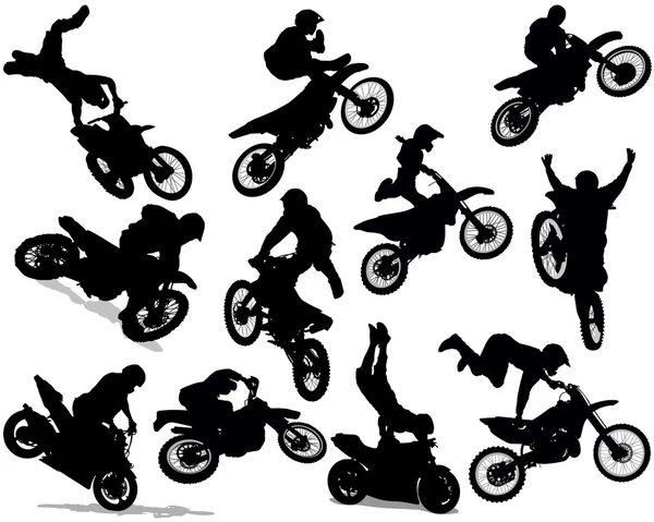 Conjunto de silhueta de acrobacia de motocicleta — Vetor de Stock