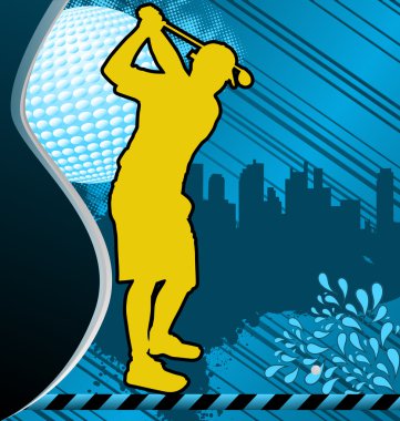 Golf urban grunge poster with player silhouette clipart