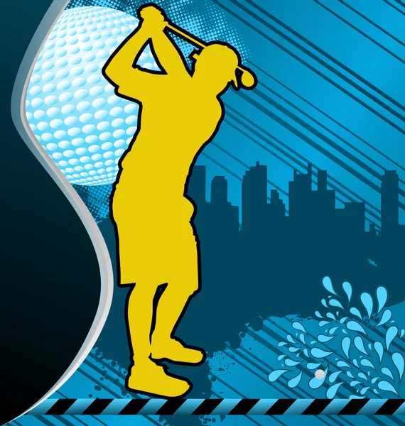 Golf kentsel grunge poster ile oyuncu siluet — Stok Vektör