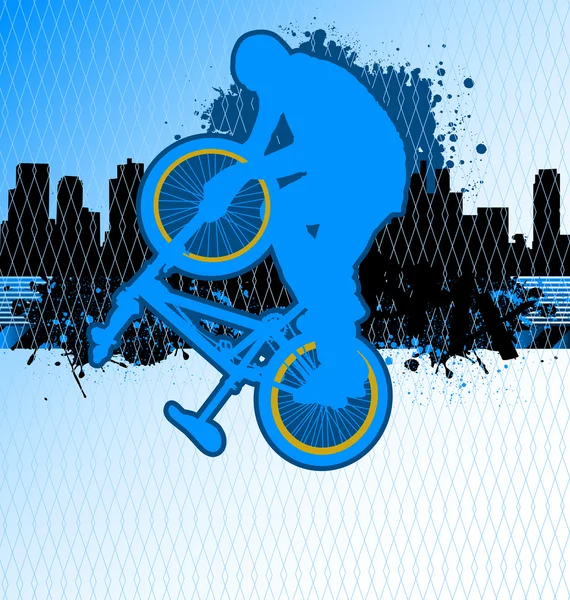 小轮车骑单车的模板矢量城市 grunge 背景上 — 图库矢量图片