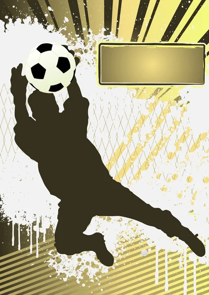 Ποδόσφαιρο grunge αφίσα πρότυπο με Σκιαγραφία παίκτης ποδοσφαίρου — Διανυσματικό Αρχείο