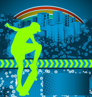 Abstract grunge background with skateboarder silhouette clipart