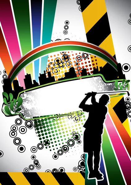 Golf oyuncusu silueti ile kentsel grunge yaz kompozisyon — Stok Vektör
