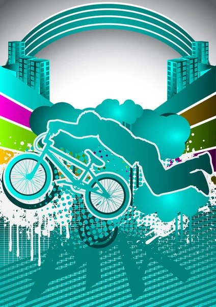 Fond d'été abstrait avec silhouette cycliste bmx — Image vectorielle