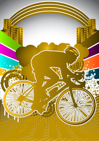 Abstract summer background with cyclist silhouette — Stock Vector