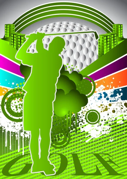 Abstract summer background with golf player silhouette — Stock Vector